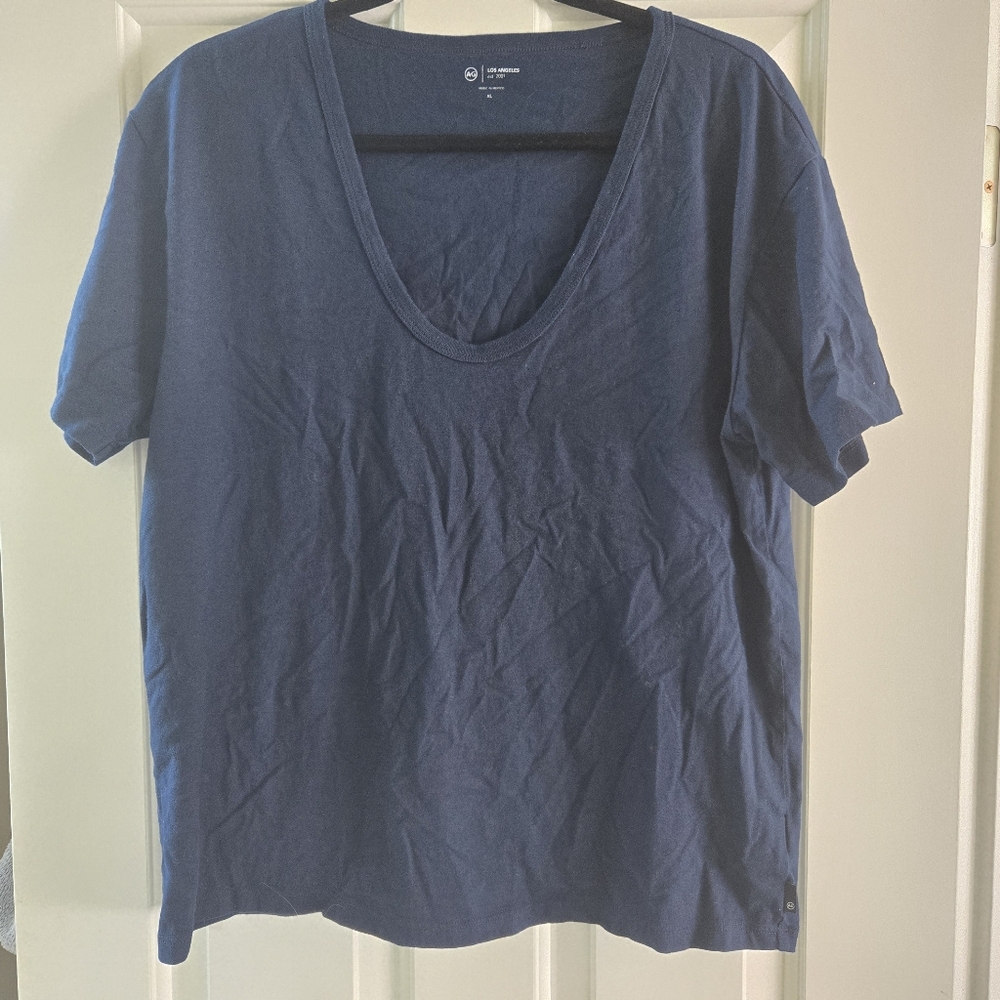 AG Adriano Goldschmied Aspen U-Neck 100% Cotton Solid Tee T-Shirt